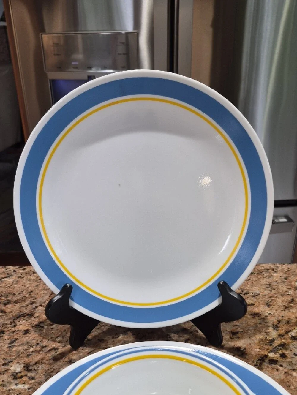 Corelle Haley White Dinnerware with Blue and Yellow Bands (6 Pieces)